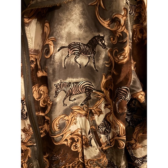 EVR Silk Zebra Baroque Print Bomber Jacket Women's Large vntage‎ L - Picture 2 of 7